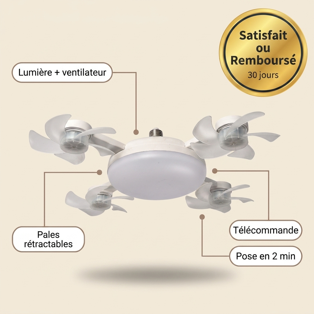 AeroLume™ – Ventilateur de Plafond LED à Pales Pliables