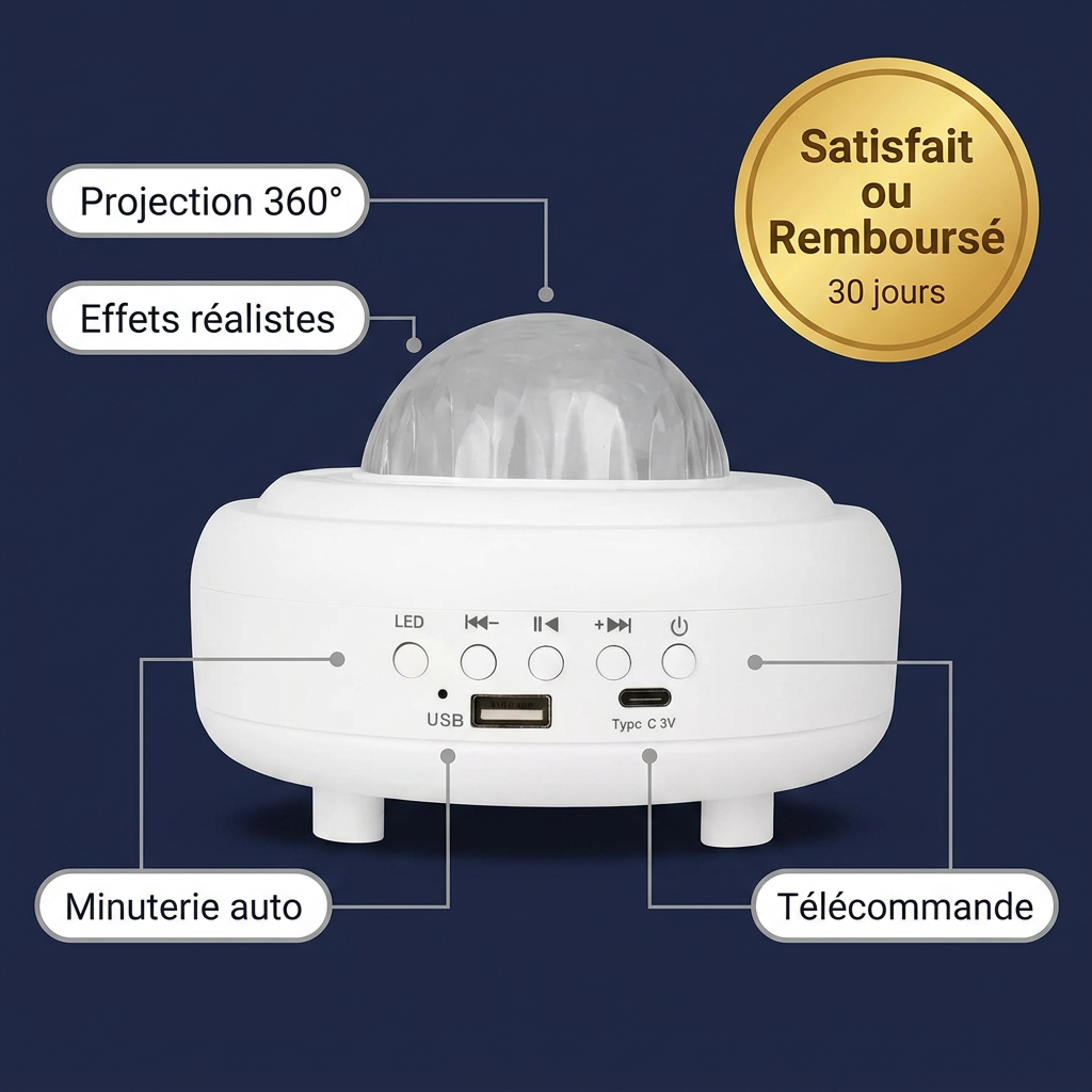 AuroraSky Pro 360° – Projecteur d'Aurores Boréales Connecté