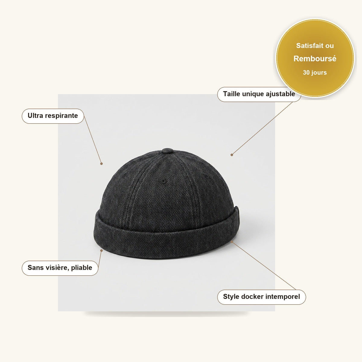 Casquette Docker Respirante Sans Visière